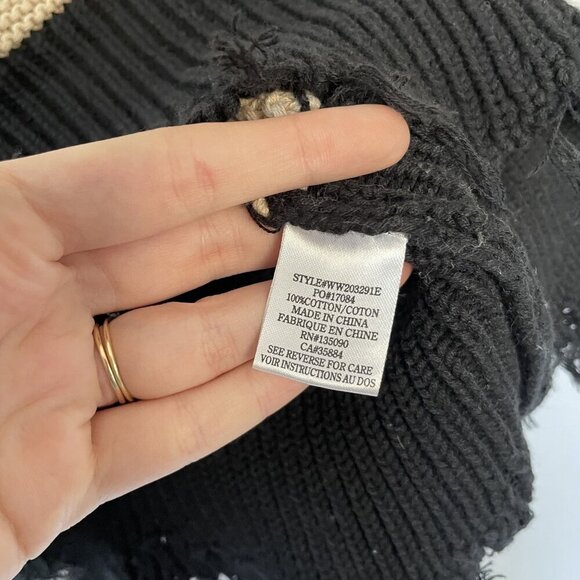 Rag Poets Distressed Black & Beige Sweater XS boho style casual semi cropped - Picture 6 of 8